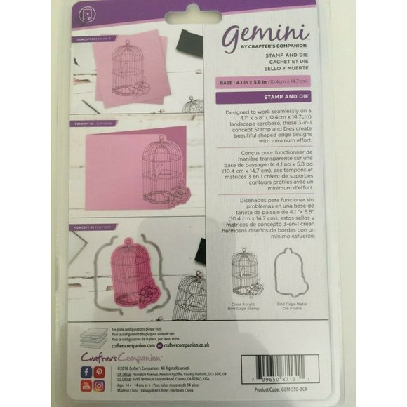 NWT CRAFTER'S COMPANION GEMINI 3 PIECE STAMP & DIE SET BIRD CAGE - Picture 2 of 2